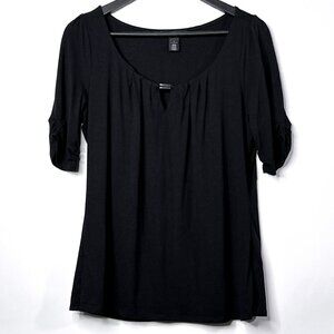 White House Black Market Stretch Scoop Neck With Silver Accent Top Size L